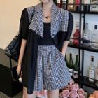 Short-sleeve Gingham Panel Shirt / Shorts