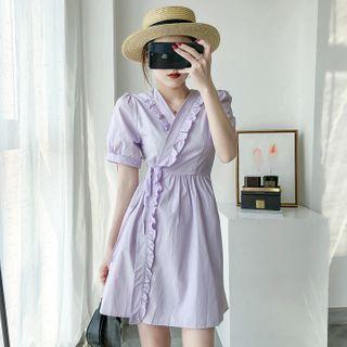 Ruffled Puff-sleeve Mini A-line Dress