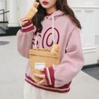 Contrast-trim Lettering Hoodie Pink - One Size