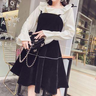Spaghetti Strap Velvet A-line Dress