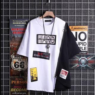 Elbow-sleeve Color Block Zip T-shirt