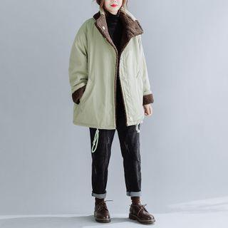 Color-block Padded Coat Light Green - One Size