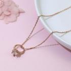 Rhinestone Alloy Ring Pendant Necklace Rose Gold - One Size