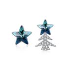 925 Sterling Silver Star Christmas Tree Asymmetric Earrings With Austrian Element Crystal Silver - One Size