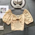 Cutout Tied Puff-sleeve Top