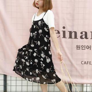 Floral Chiffon Slipdress / Plain T-shirt