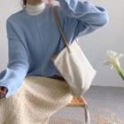 Long-sleeve Plain Knit Top Sweater - One Size