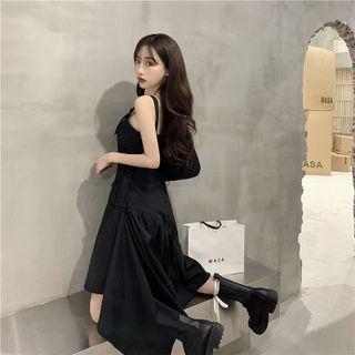 Spaghetti Strap Lace Up Asymmetrical Midi A-line Dress