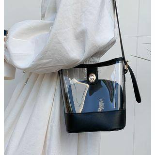 Set: Transparent Bucket Bag + Faux Leather Pouch