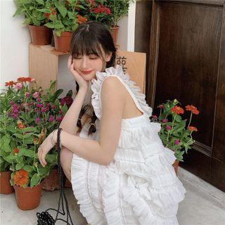 Sleeveless Ruffle Dress White - One Size