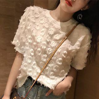 Short-sleeve Dotted Fringed T-shirt