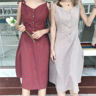 Spaghetti Strap Plaid Midi Dress