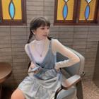 Mock-turtleneck Long-sleeve T-shirt / Shirred Pinafore Dress
