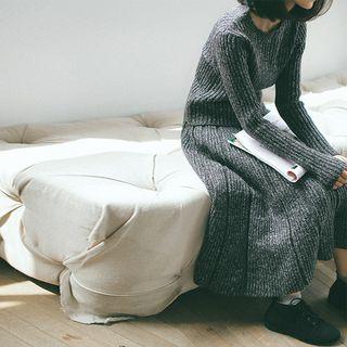 Set: Rib-knit Sweater + Midi A-line Skirt