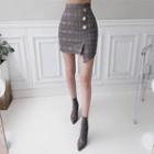 Button-up Plaid Mini Skirt
