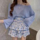 Sweater / Floral Print Mini A-line Skirt