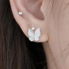 Butterfly Shell Rhinestone Earring With Ear Plug - 1 Pair - Shell Butterfly Earring - Silver - One Size