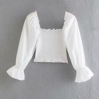 Lettuce Edge Smocked Cropped Blouse