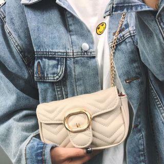 Quilted Buckled Faux Leather Crossbody Bag