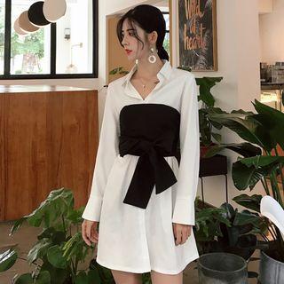 Plain Shirt Dress / Lace-up Tube Top / Set
