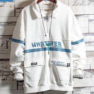 Front Pocket Lettering Half-zip Sweatshirt