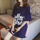 Stripe Panel Lettering Elbow-sleeve T-shirt Dress