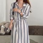 Striped Tie-waist Midi Shirtdress
