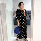 Cutout-back Dotted T-shirt Dress Black - One Size