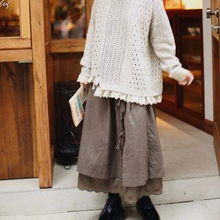 Lace-hem A-line Skirt Coffee - One Size