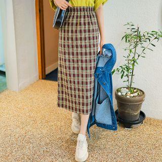 Plus Size Plaid Midi Skirt