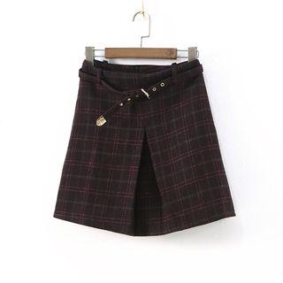 Check A-line Skirt With Belt