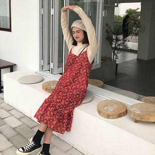 Spaghetti Strap Floral Print Midi Dress Red - One Size