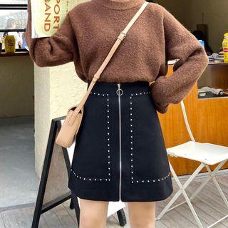 Front-zip A-line Mini Skirt