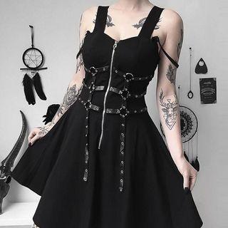 Wide Strap Zip Mini A-line Dress