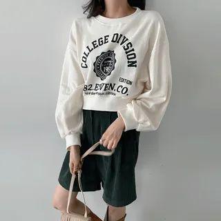 Drop-shoulder Cropped Letter Sweatshirt