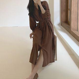 3/4-sleeve Shirtdress With Cord
