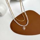 Faux Pearl Heart Paendent Necklace White & Gold - One Size