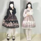 Ruffle Trim Shirt / Bow Hairband / Cartoon Print Spaghetti Strap A-line Dress