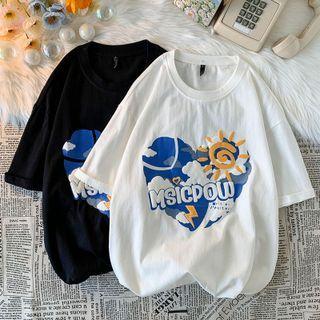 Elbow Sleeve Sky Print Oversized Tee