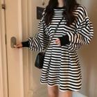 Puff-sleeve Striped Mini A-line Dress Stripe - One Size