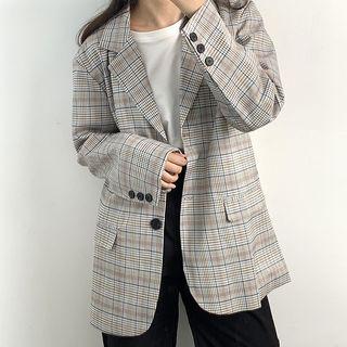 Single-breasted Plaid Blazer / High-waist Dress Pants