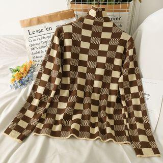 Checker High-neck Knit Top