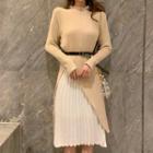 Long-sleeve Knit Dress / Pleated Dress