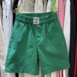 High-waist Plain Wide Leg Band-waist Shorts