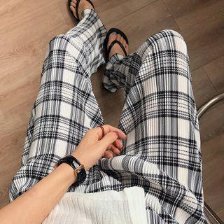 High Waist Gingham Pleated Pants