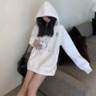 Embroidered Loose-fit Hoodie White - One Size