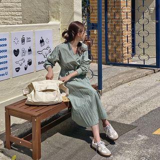 V-neck Drawcord Long Dress
