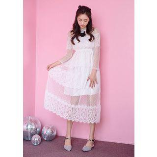 High-waist See-through Lace Long Dress