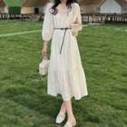 Balloon-sleeve Lace Midi A-line Dress