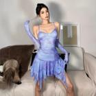 Spaghetti Strap Tie-dye Irregular Dress / Long Gloves